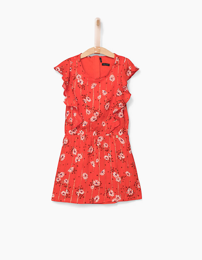 Orangefarbenes Mädchenkleid mit Blumenprint - IKKS
