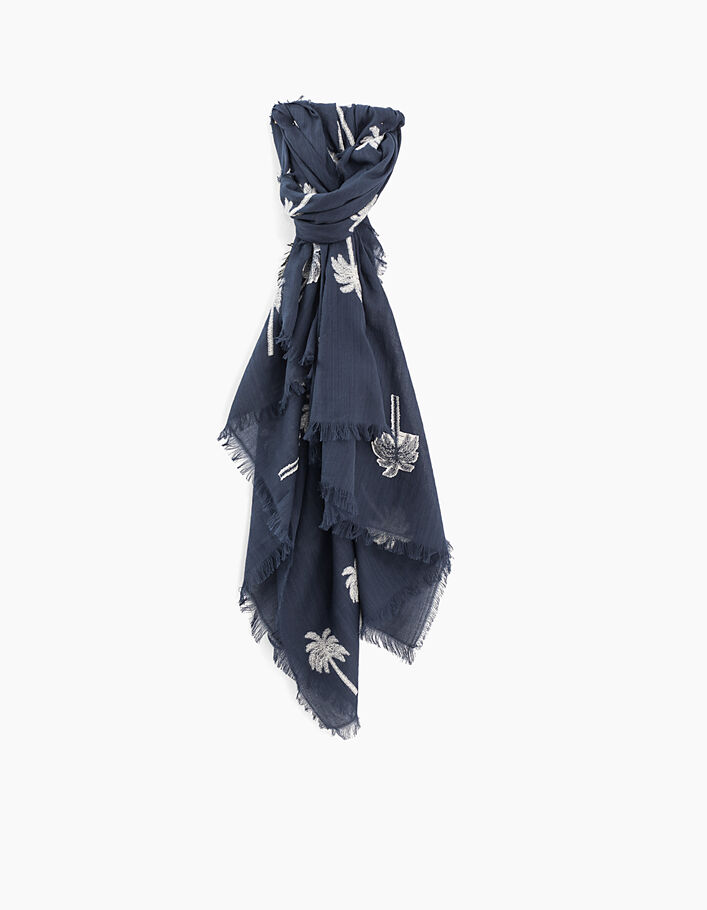 I.Code navy jacquard palm motif scarf - I.CODE