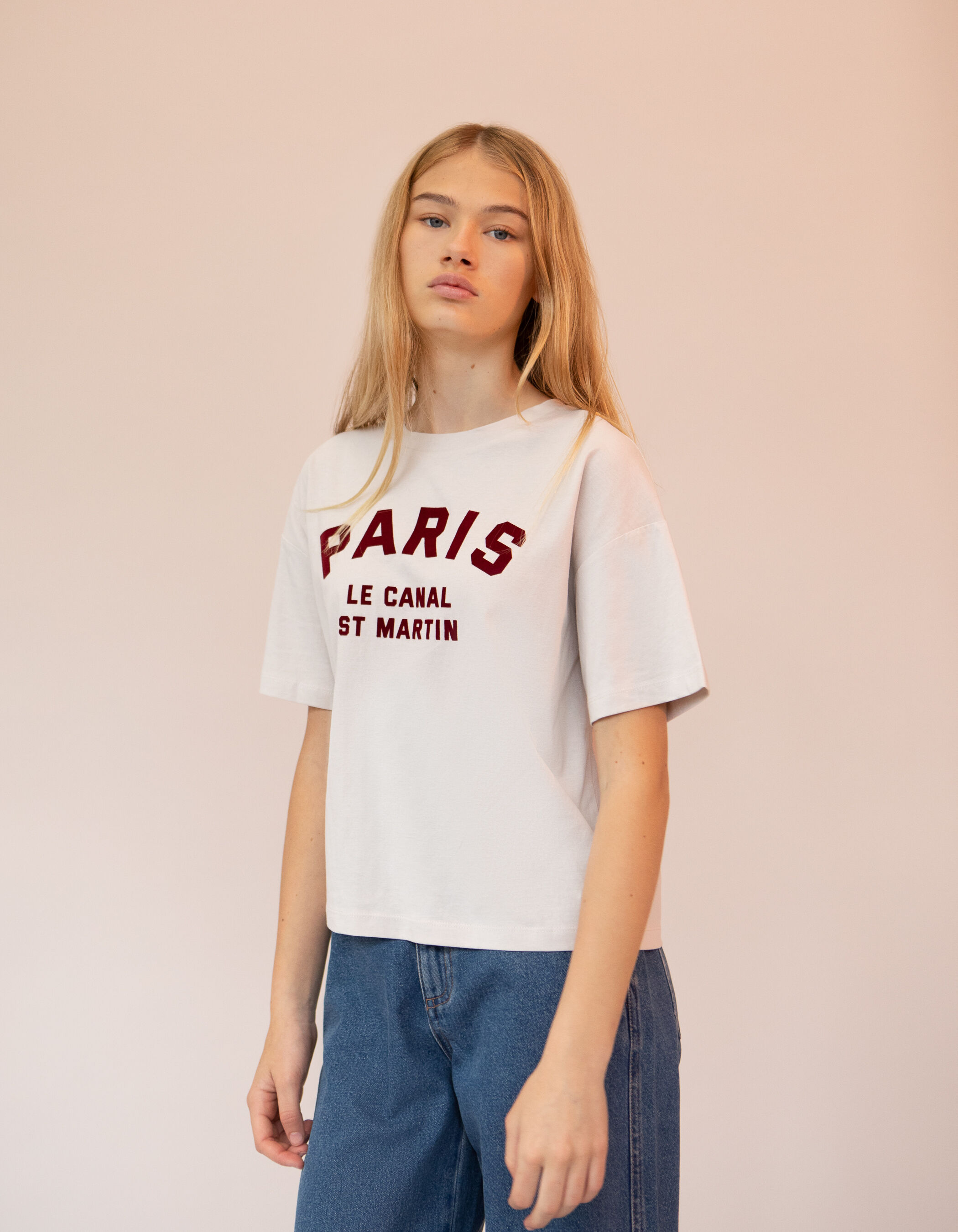 Tee shirt beige fille hot sale