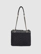 Women’s navy flannel and leather 1440 Reporter clutch bag-1
