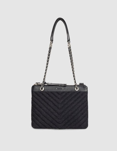 Women’s navy flannel and leather 1440 Reporter clutch bag - IKKS