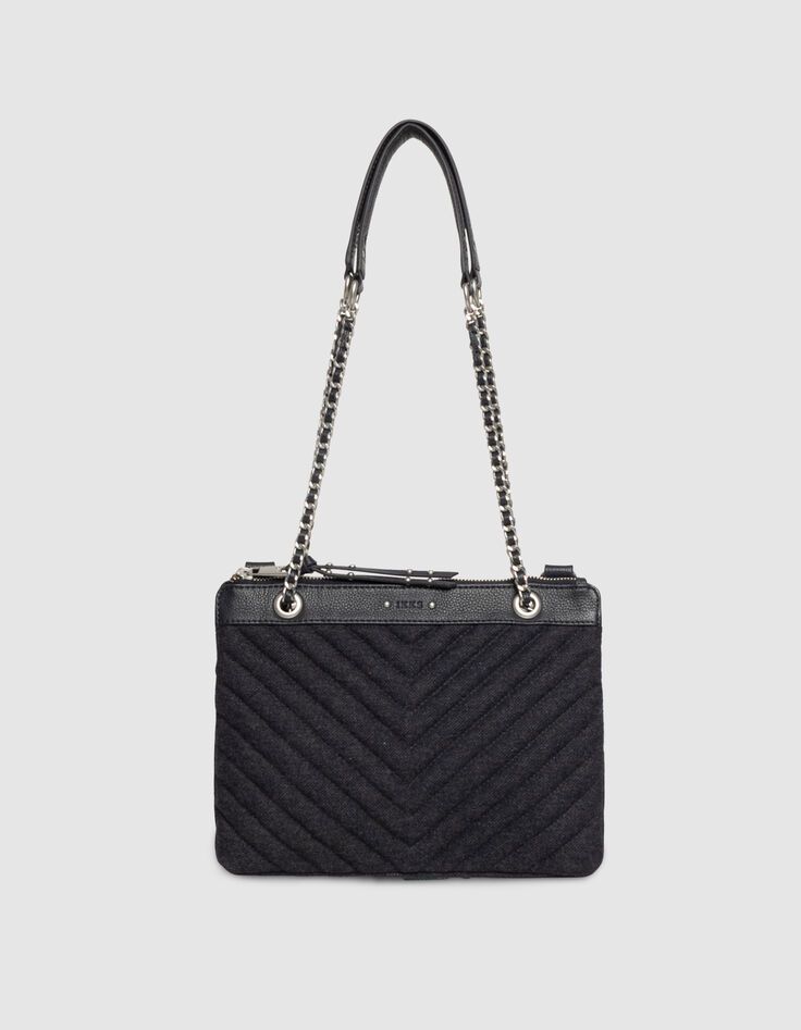 Women’s navy flannel and leather 1440 Reporter clutch bag-1