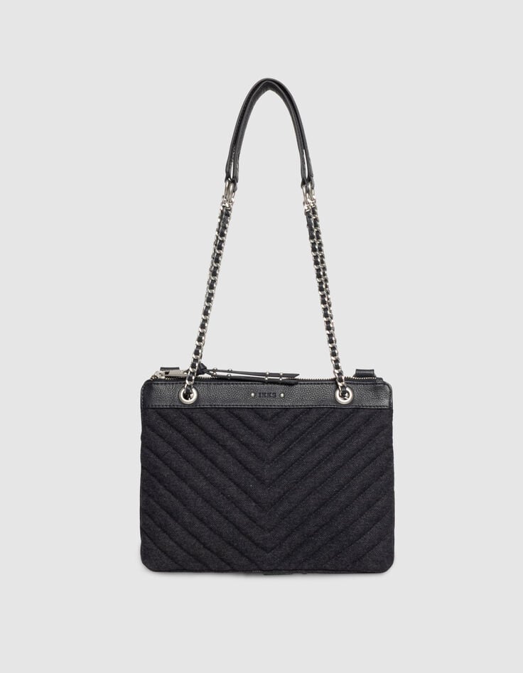 Women’s navy flannel and leather 1440 Reporter clutch bag-1 Women’s navy flannel and leather 1440 Reporter clutch bag-1