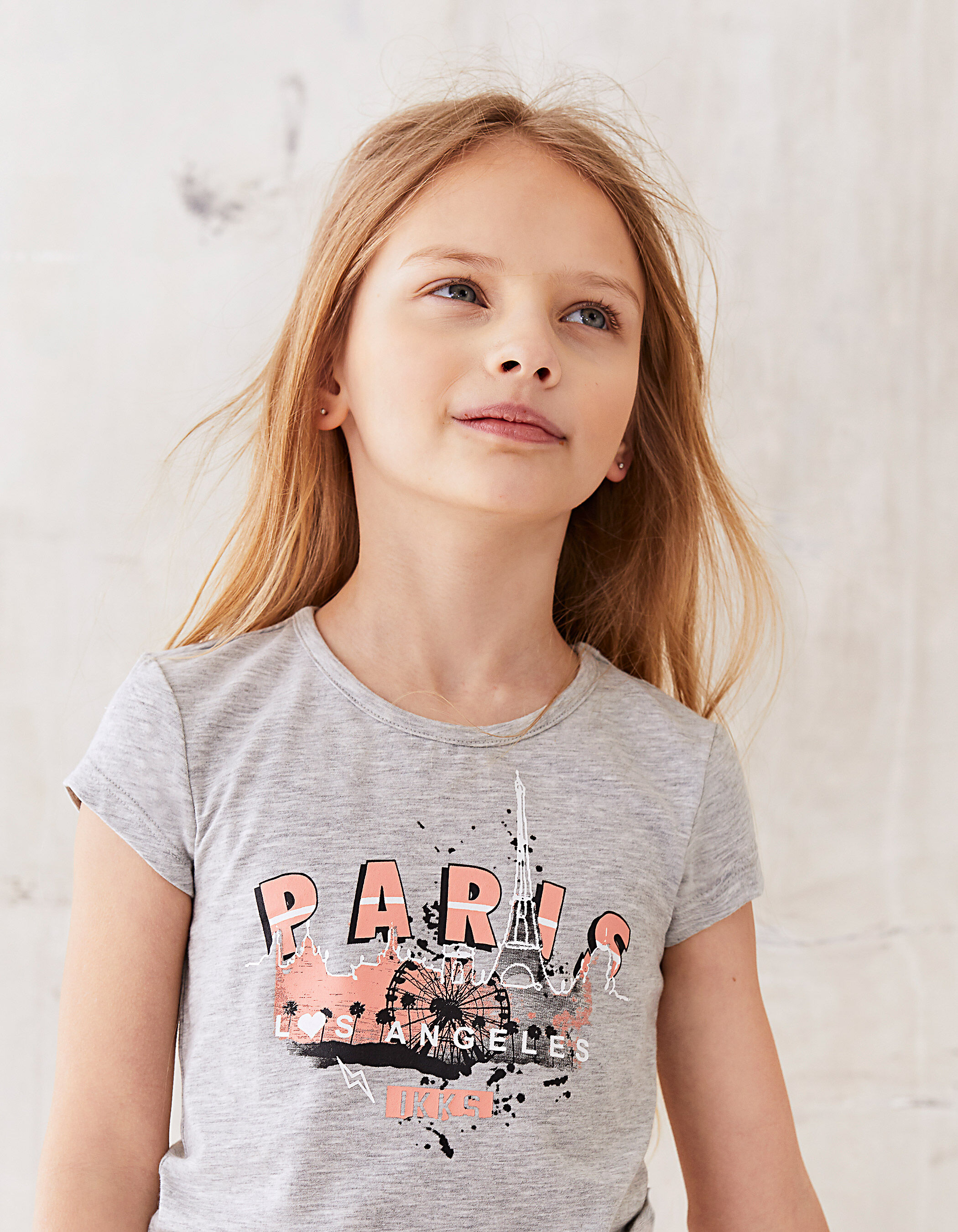 Tee shirt gris chine Paris Los Angeles fille IKKS