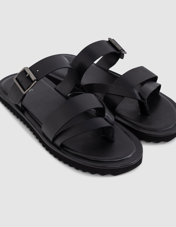 Mules noires cuir brides croisées Homme-7