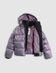 Kort lila iriserend donsjack met meisjesbies-4