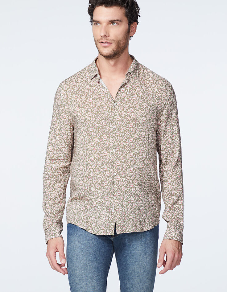 Chemise REGULAR kaki à fleurs roses Homme-3