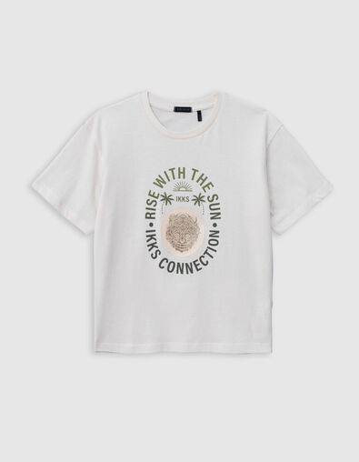 T-shirt &eacute;cru coton bio tigre-masque lenticulaire gar&ccedil;on - IKKS