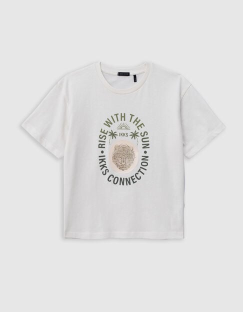 T-shirt écru coton bio tigre-masque lenticulaire garçon - IKKS