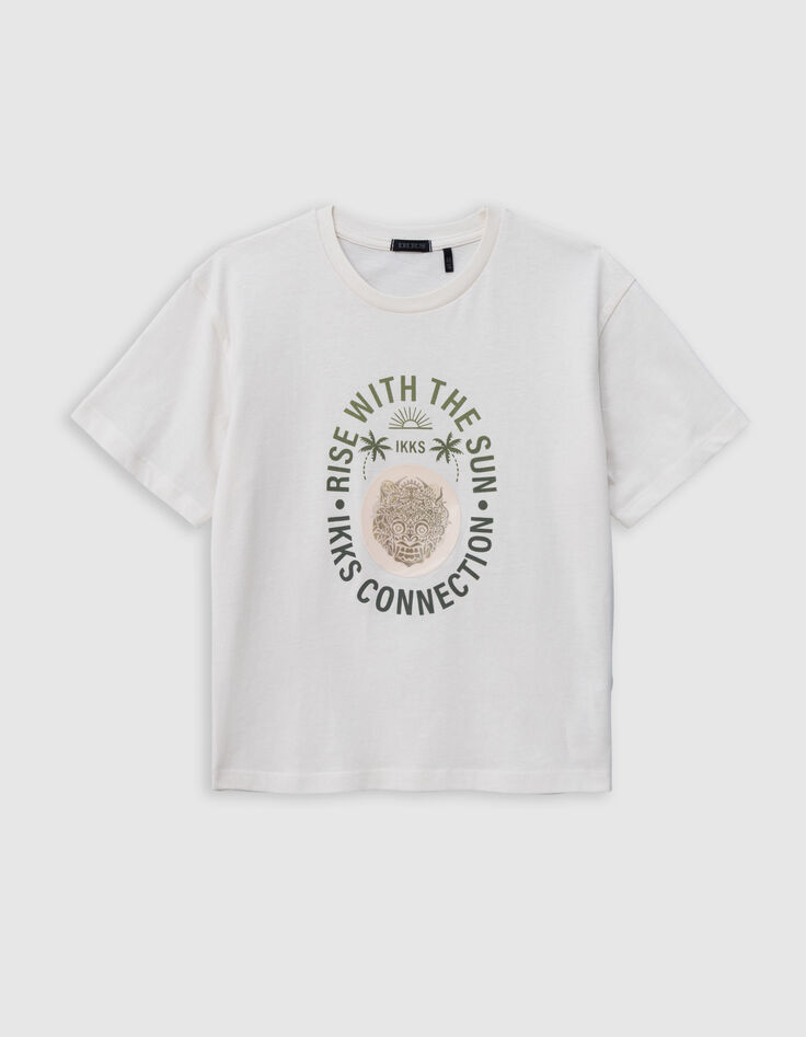 T-shirt écru coton bio tigre-masque lenticulaire garçon-3