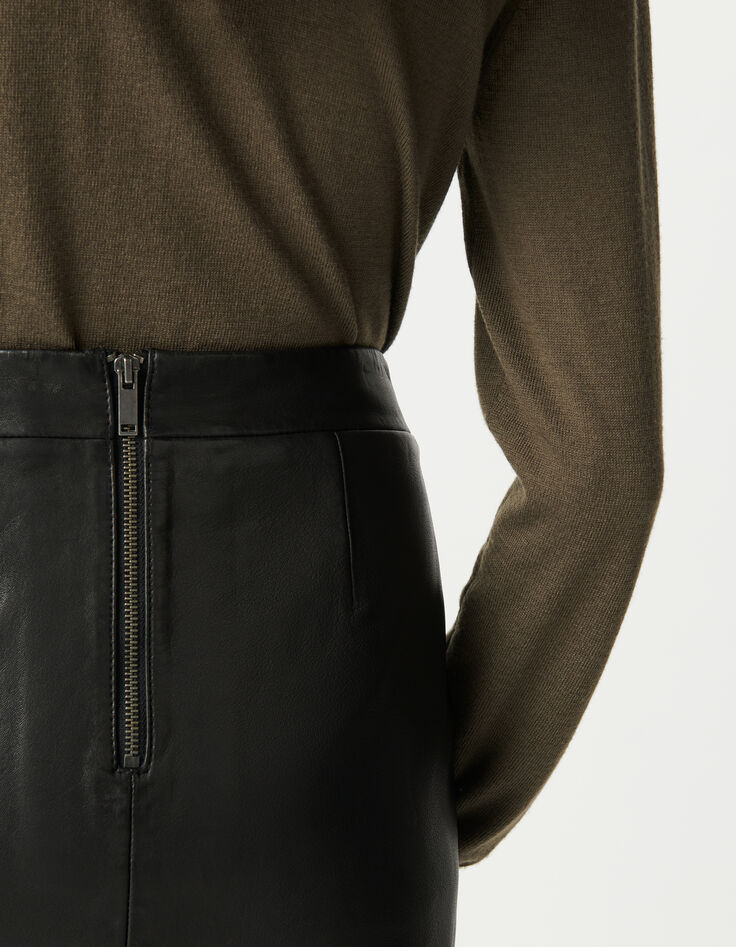 Falda lápiz negra cuero botones presión mujer-6