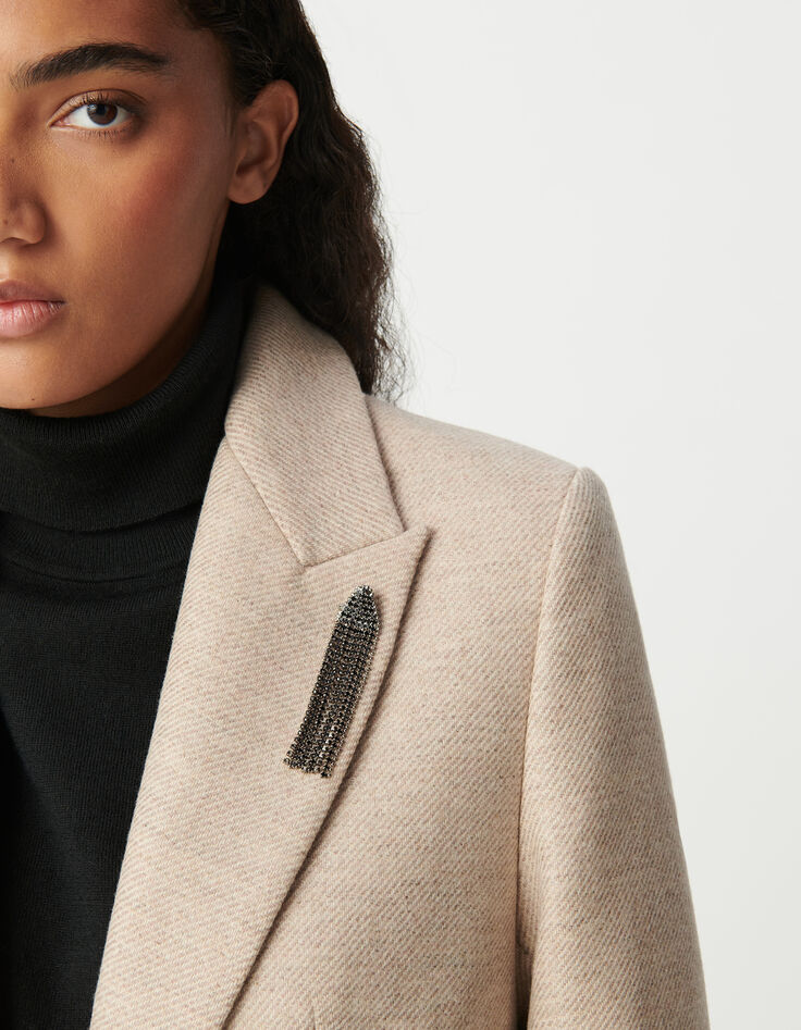 Manteau droit sésame décor broche strass Femme-4