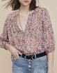 Losse blouse in sluier met bloemenprint op witte achtergrond dames-1