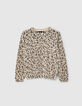 Pull sable chiné pailleté à motifs léopard fille -1