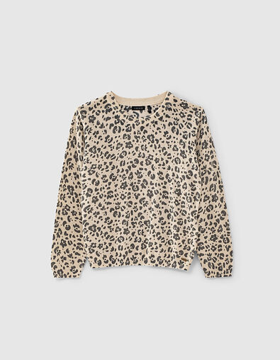 Pull sable chiné pailleté à motifs léopard fille  - IKKS