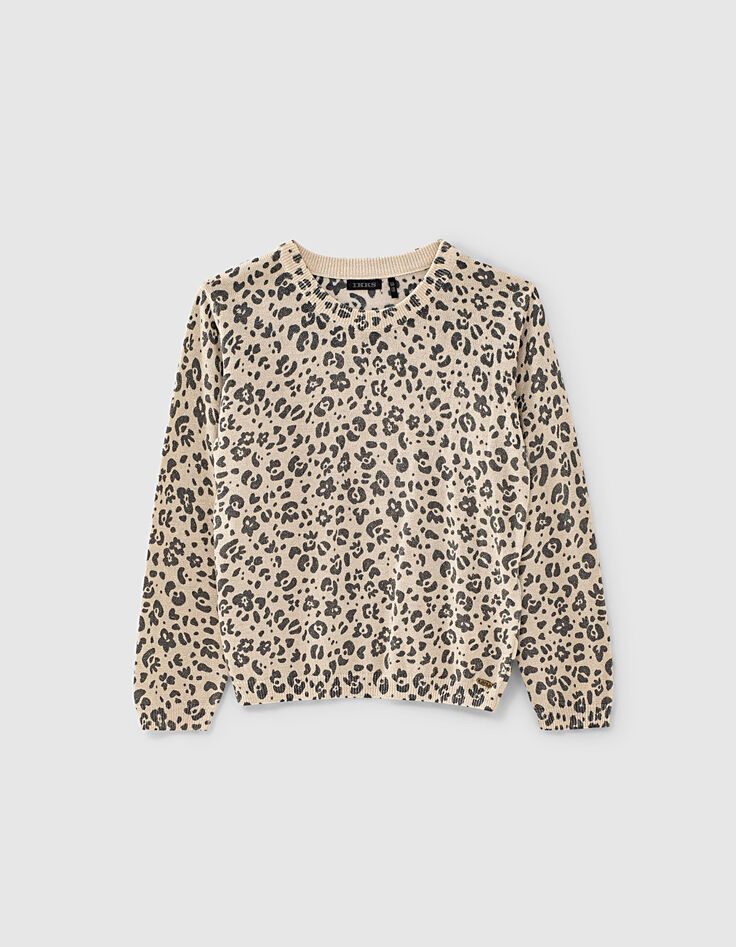 Pull sable chiné pailleté à motifs léopard fille -1