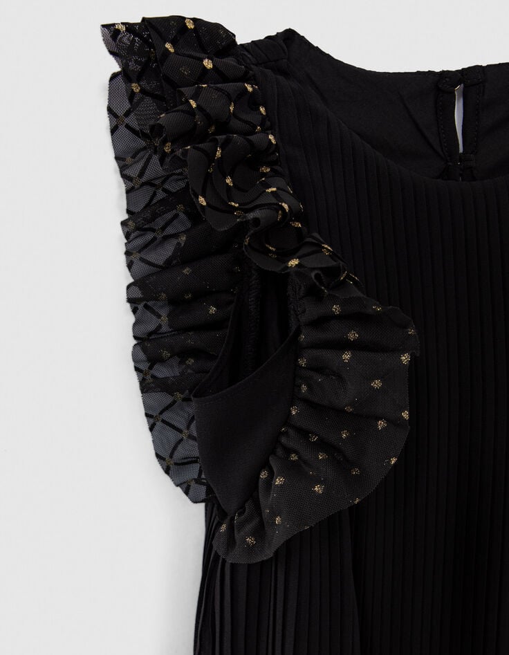 Zwarte jurk pliss&eacute; fantasievolants meisjes-5