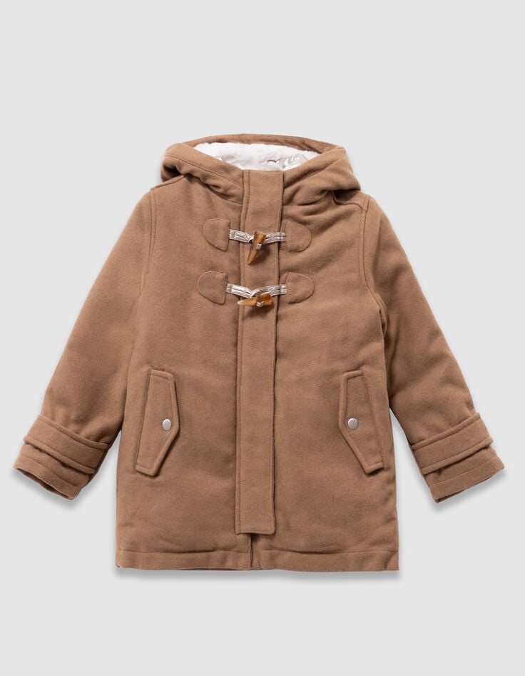 Abrigo cuadros camel pieza capucha niña-4