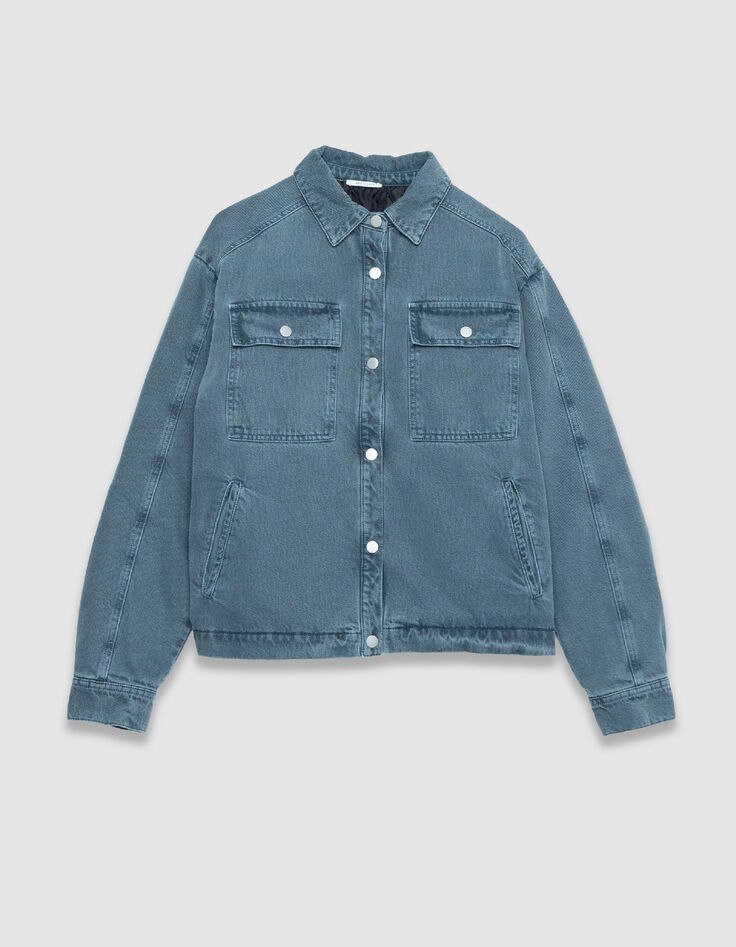 Mujer Chaqueta vaquera oversize azul con forro acolchado-6