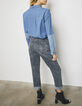 Chemise jean bio effet patch et volants aux épaules femme-3