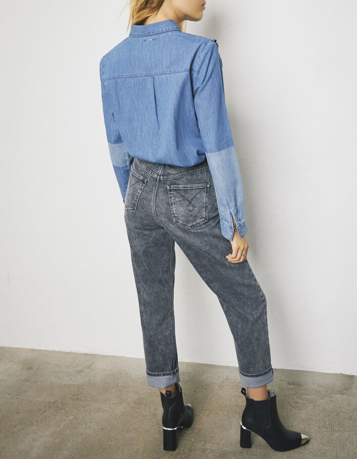 Overhemd in biojeans met patch-effect en volants dames-3