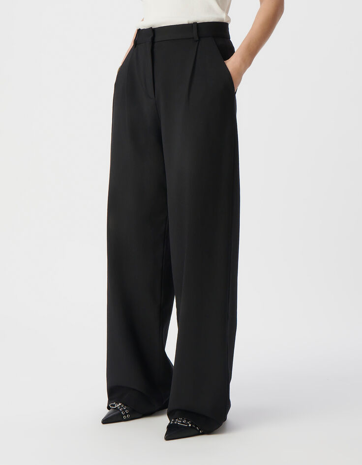 Pantalon de tailleur noir large maille Milano Femme-3