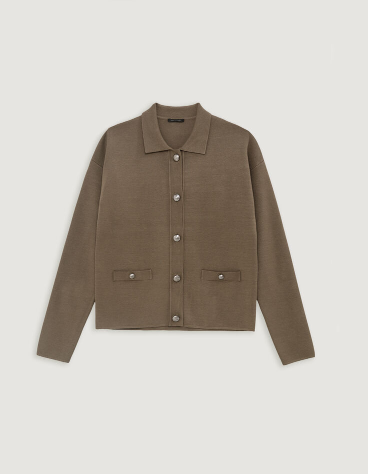 Cardigan kaki tricot esprit veste Femme-5