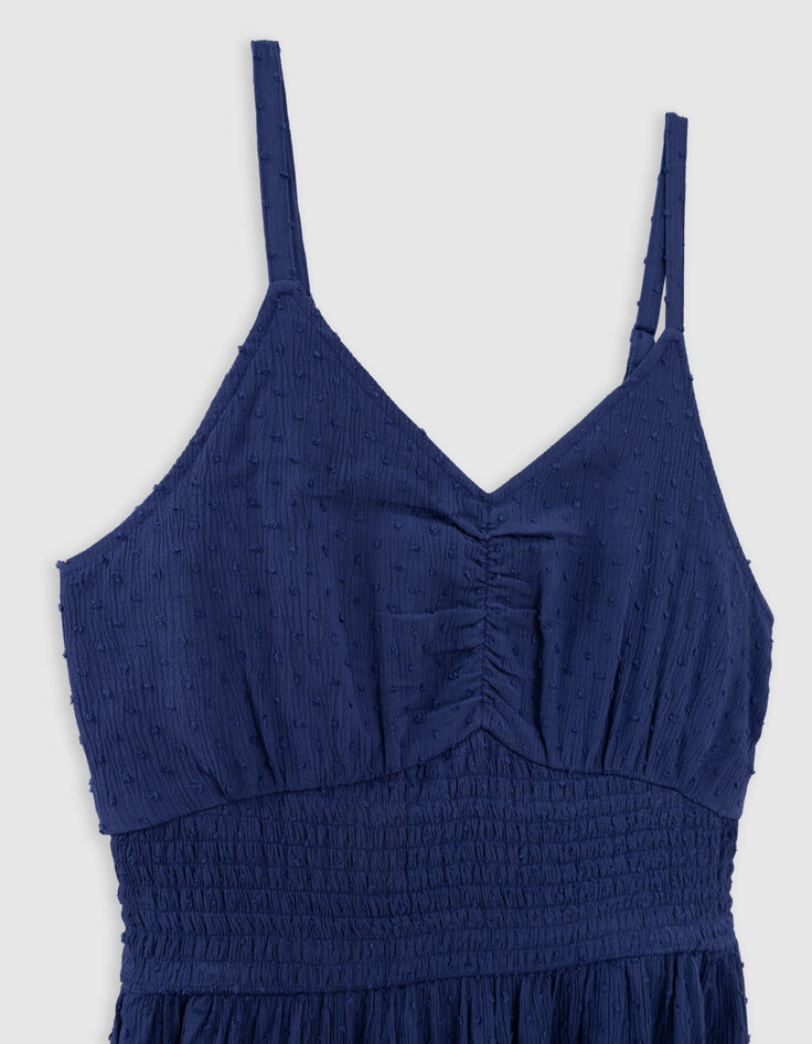 Robe longue bleue jacquard motif plumetis fille-5