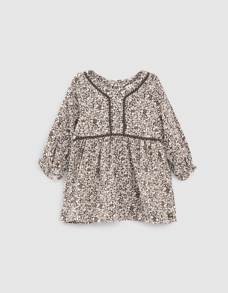 Vestido caqui oscuro estampado floral bebé niña-1