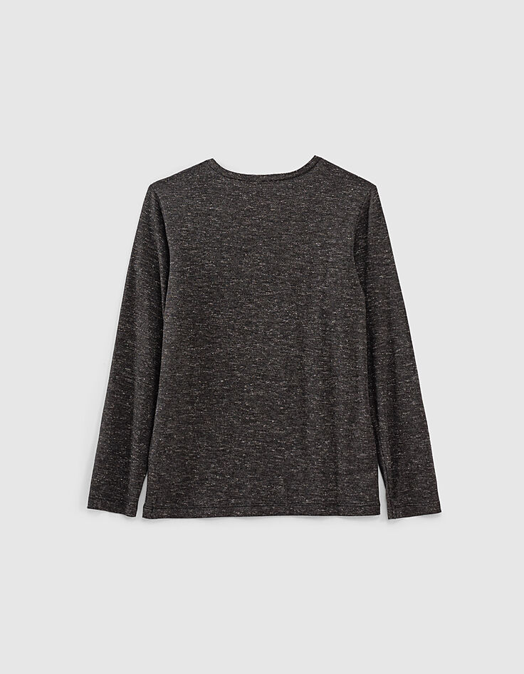 Schwarzes M&auml;dchen-T-Shirt mit Schriftzug und Pailletten-Blitz-4