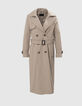 Women's long beige trench coat with removable trim-8