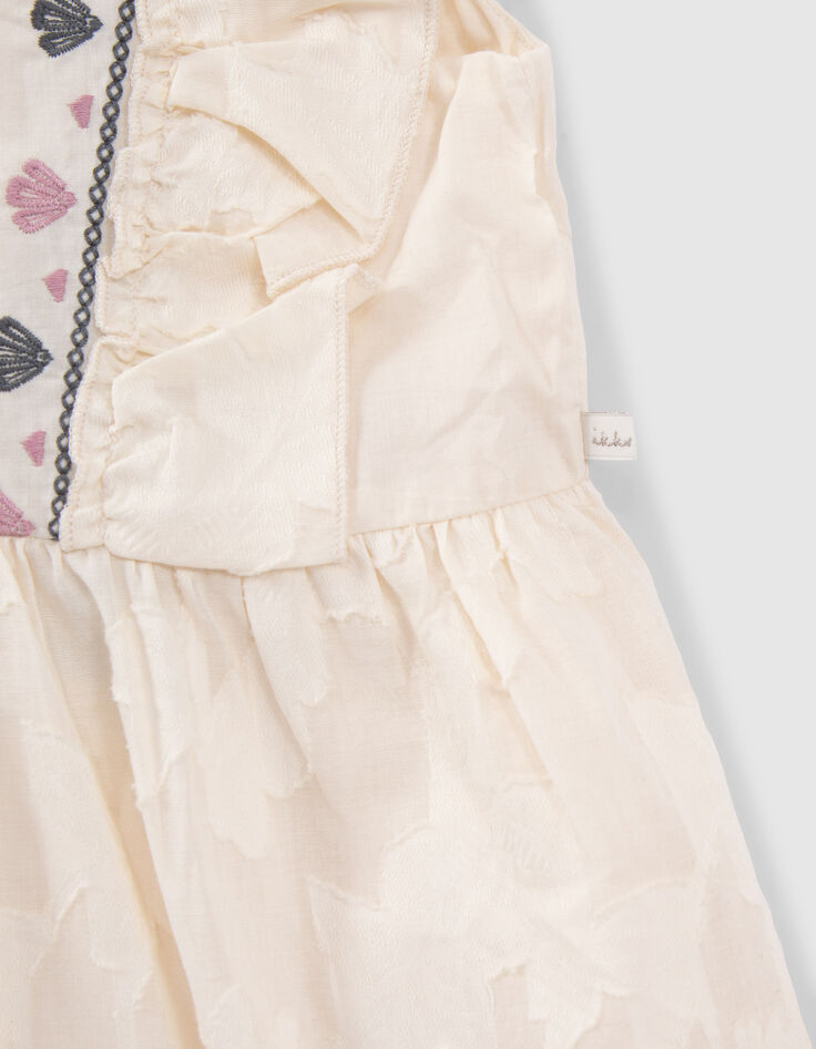 Ecru jurk jacquard bloemen en borduursels meisjes-5