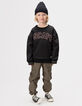 Boys’ black sweatshirt with embroidered corduroy slogan-1
