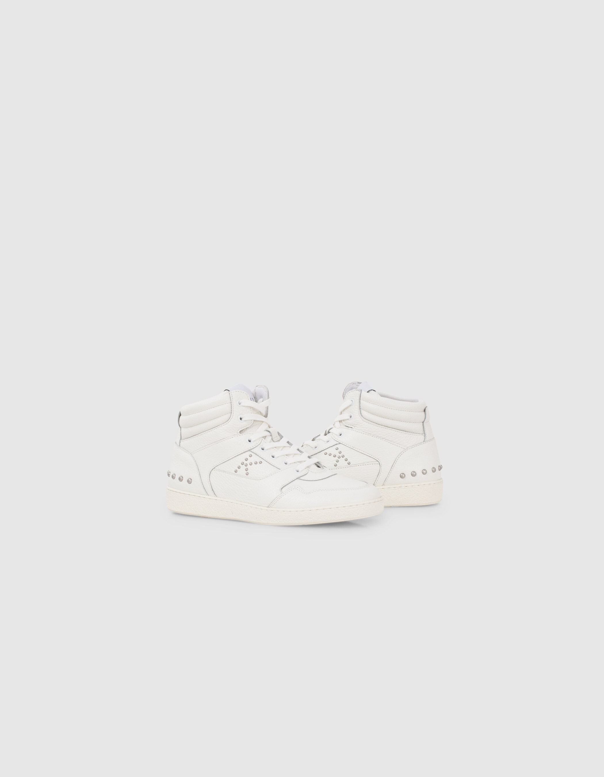 Women s white leather trainers with stud details
