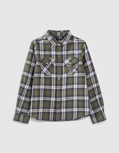 Boys’ khaki check shirt with print on back  - IKKS