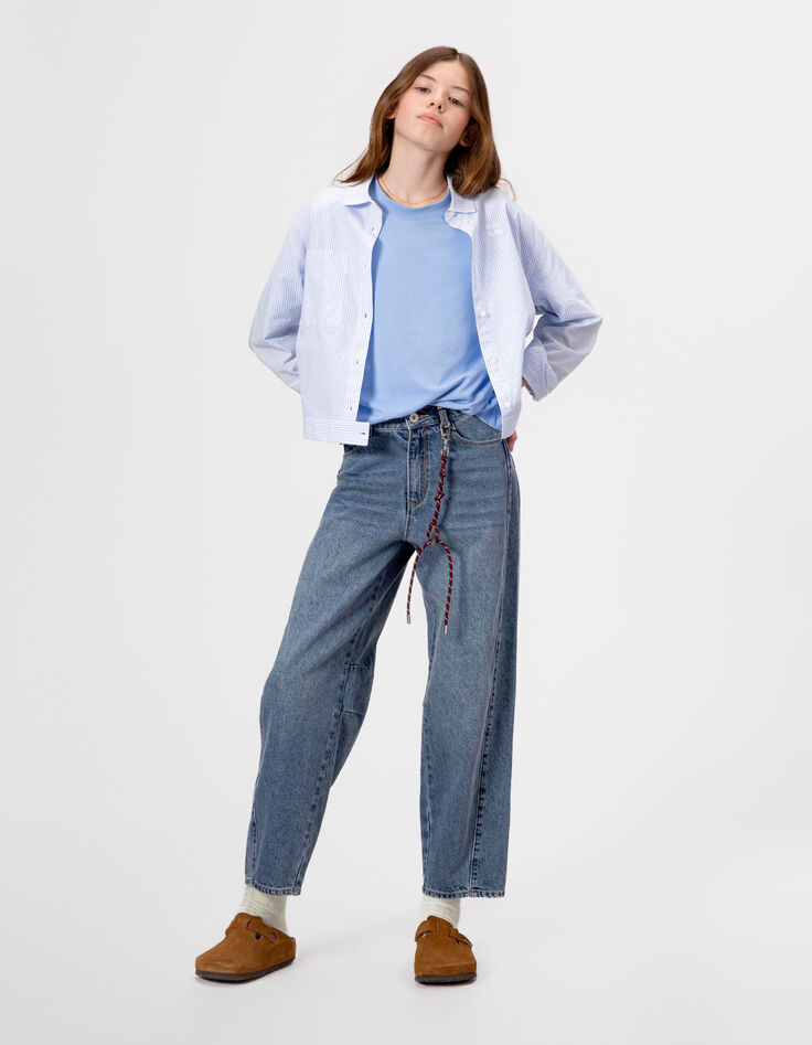 Blue striped shirt spirit jacket girl-1