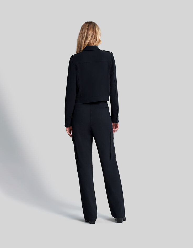 Brede zwarte broek gerecycleerd met battle-model Dames-5