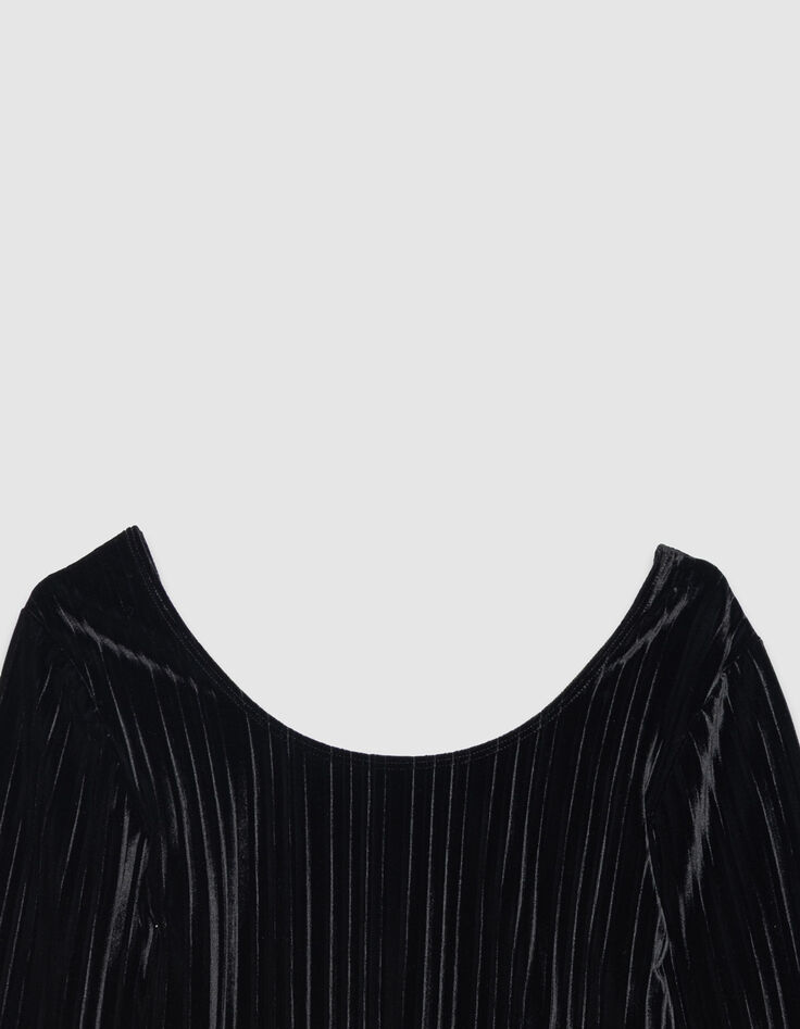 Women’s black pleated velvet knit bodysuit-7 Women’s black pleated velvet knit bodysuit-7