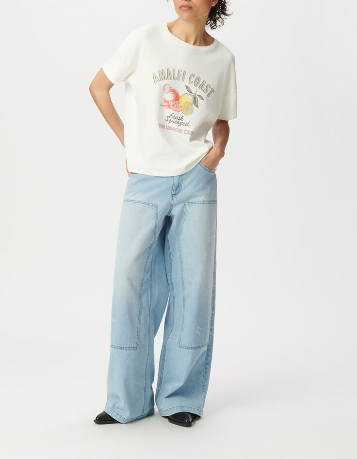 Tee-shirt col rond blanc visuels fruits-1