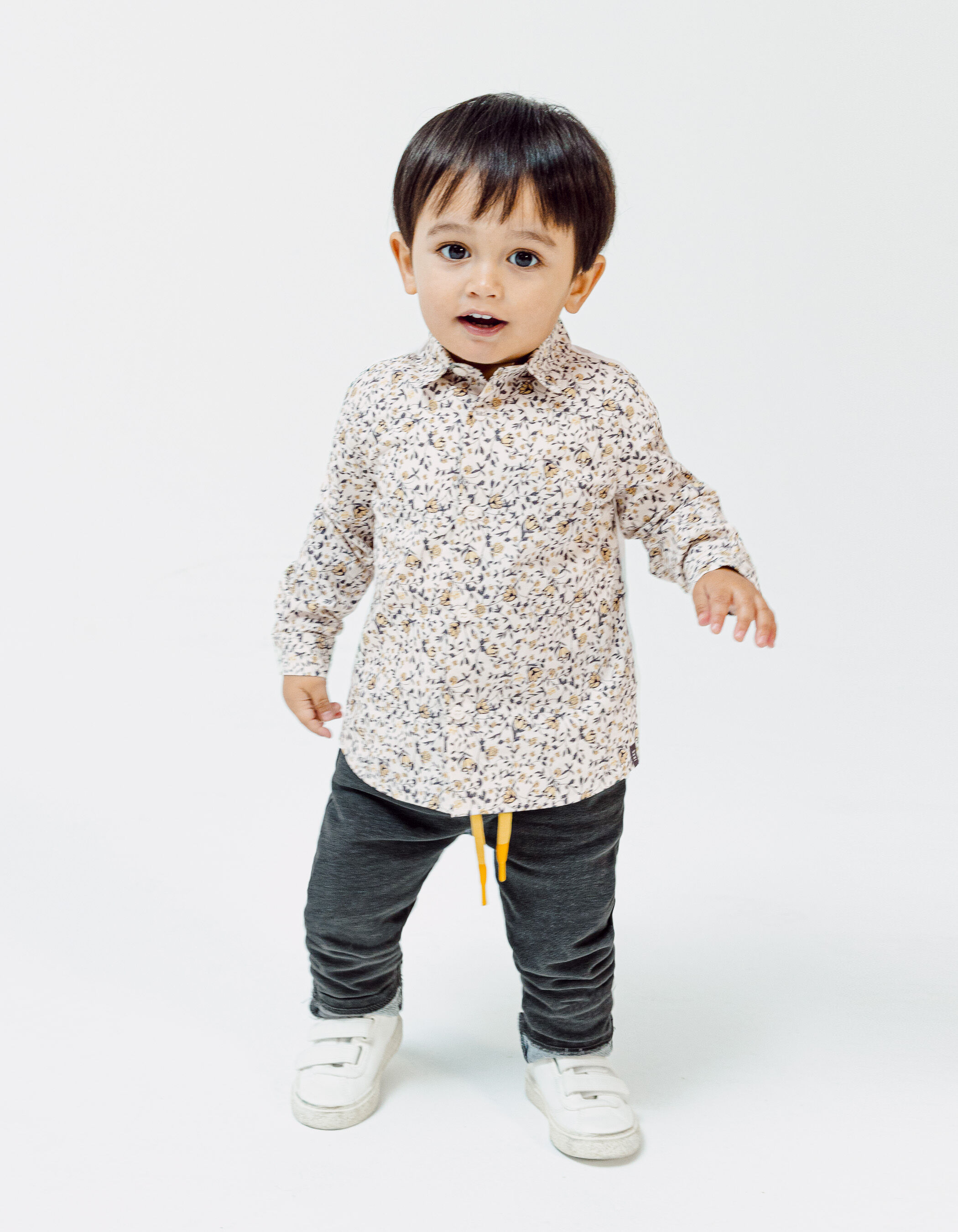 Chemise blanche coton bio imprime fleurs bebe garcon IKKS