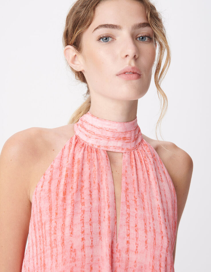 Robe longue rose motif rayures floues Femme-4