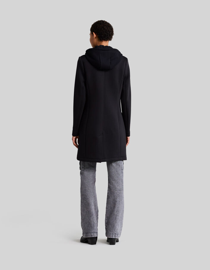 Manteau mi-long néoprène noir femme