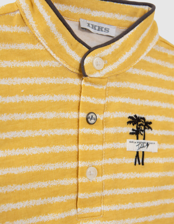 Conjunto polo amarillo rayas y bermudas vaqueras bebé niño-4