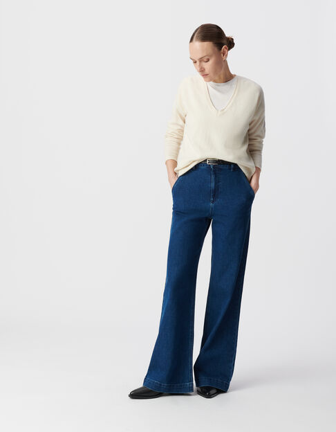 Women’s ecru pure cashmere knit V-neck sweater - IKKS