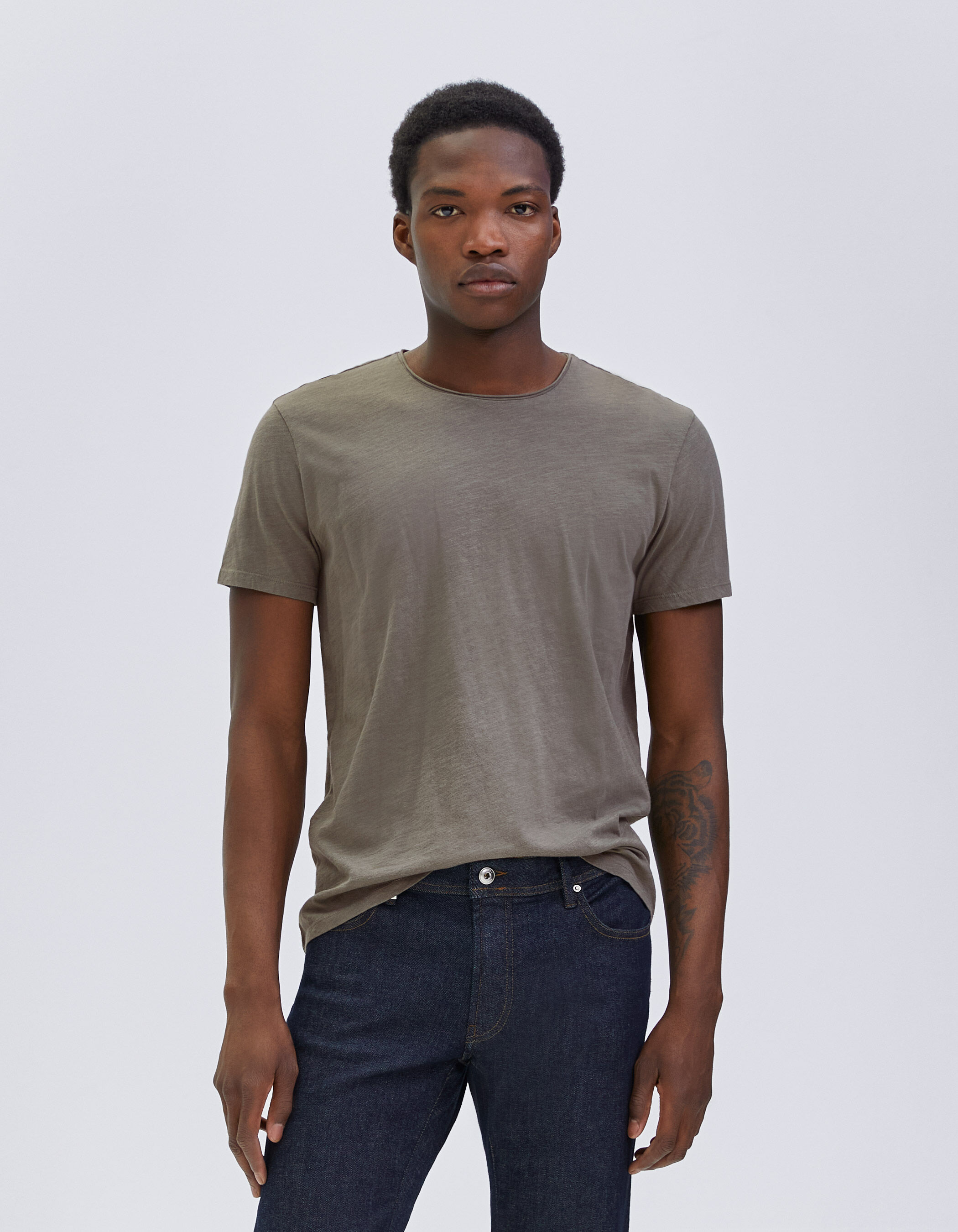 Saliegroen T shirt De Essential ronde hals korte mouwen Heren