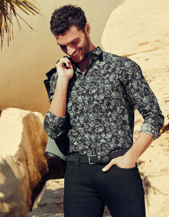Men’s black floral print REGULAR shirt - IKKS