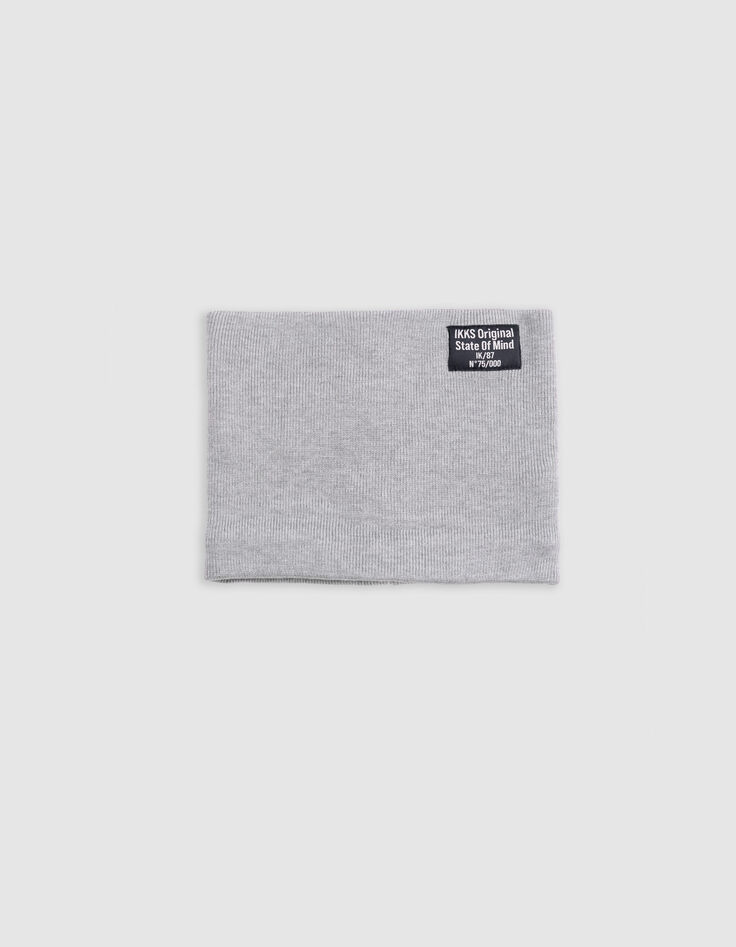 Boy's grey recycled knit rubber logo snood-1 Boy's grey recycled knit rubber logo snood-1