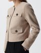Veste droite beige lainage boutons strass Femme-5