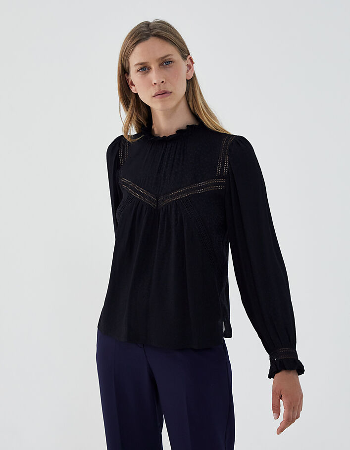 Women’s animal motif jacquard viscose blouse with lace-2