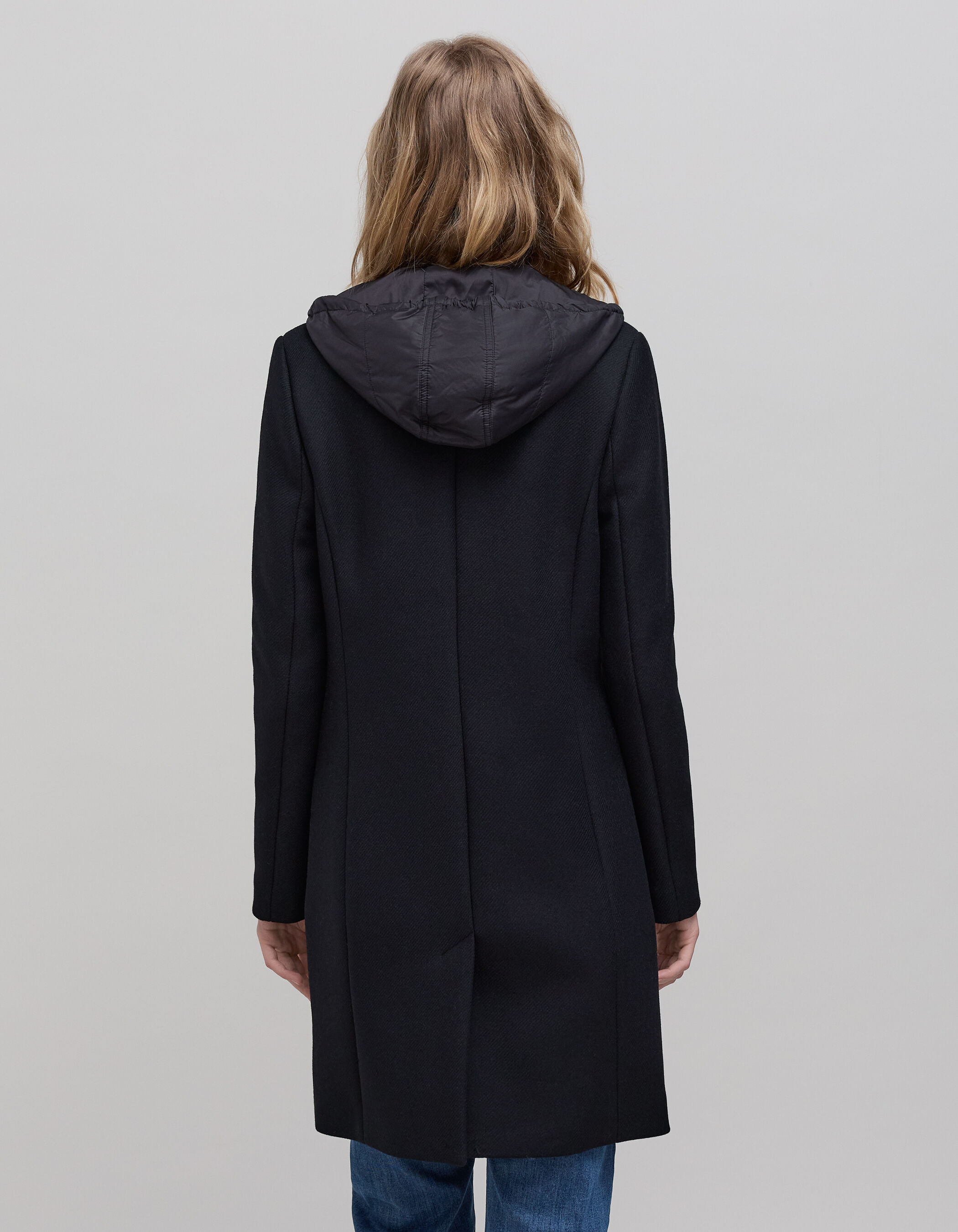 Manteau drap de laine a capuche femme IKKS